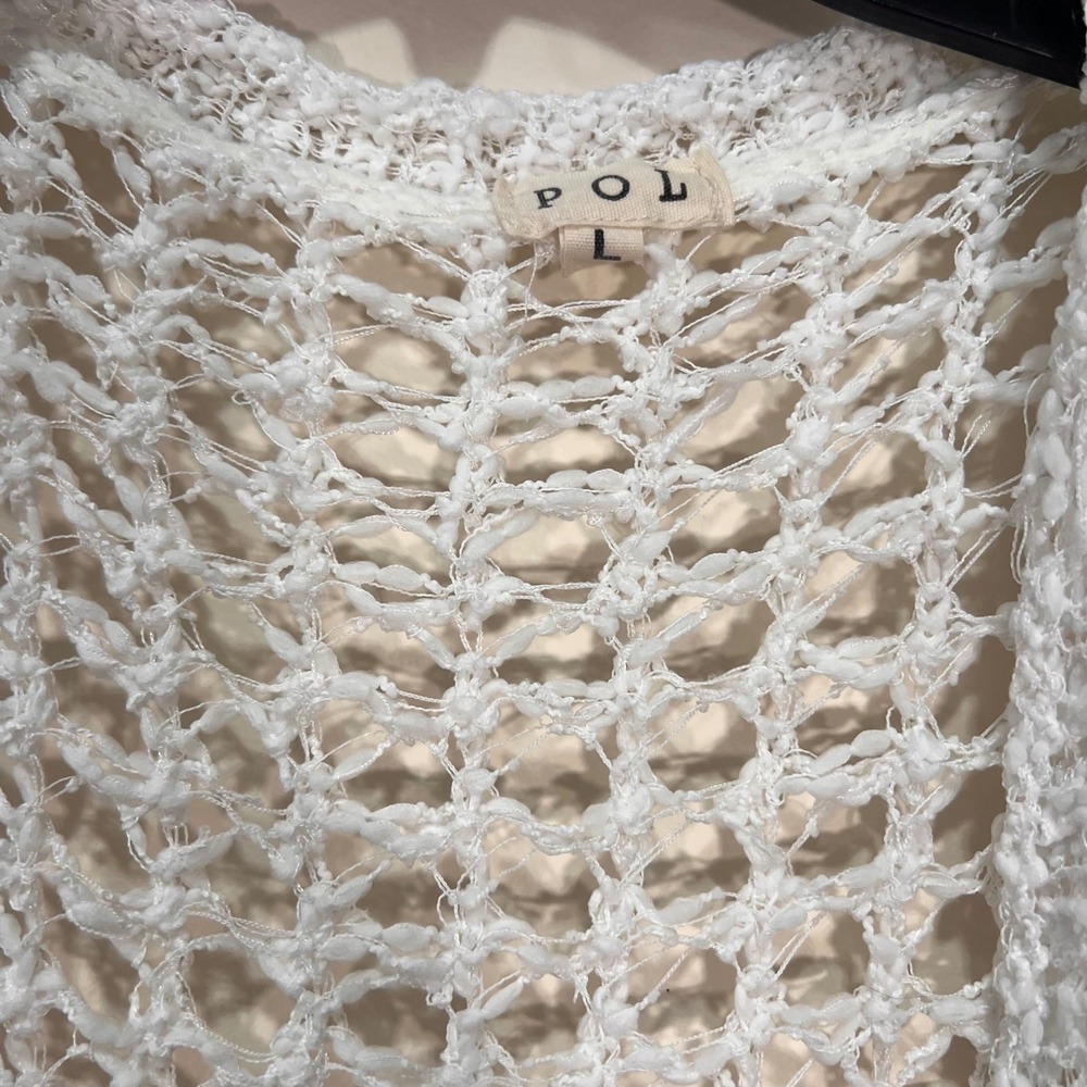 Boho Crochet Cardigan Open Knit Duster Tie Waist Beach Cover Up White POL Size L - Picture 3 of 6